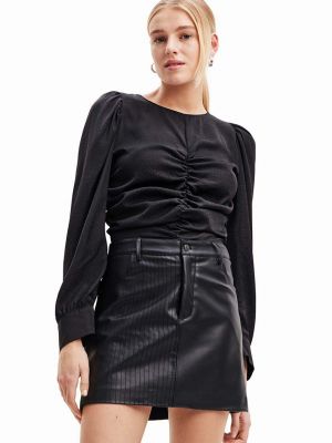 Плетена однотонна блуза з довгим рукавом Desigual чорна