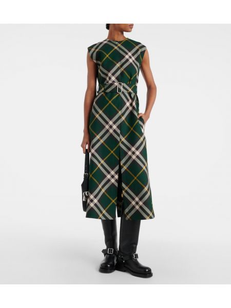 Sukienka midi wełniana w kratkę Burberry zielona