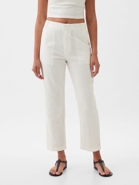 Lněné lněné kalhoty Gap bílé