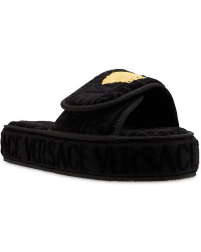 Памучни домашни пантофи Versace черно