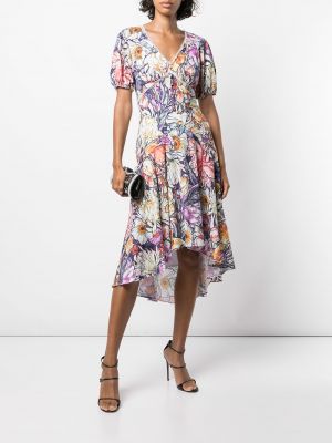 Sukienka mini w kwiatki z nadrukiem Marchesa Notte fioletowa