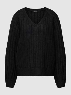 Dzianinowy sweter w jednolitym kolorze z dekoltem w serek Gina Tricot czarny