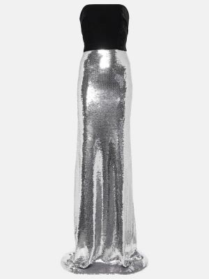 Sukienka długa Monique Lhuillier srebrna