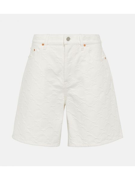 Shorts di jeans in tessuto jacquard Gucci bianco