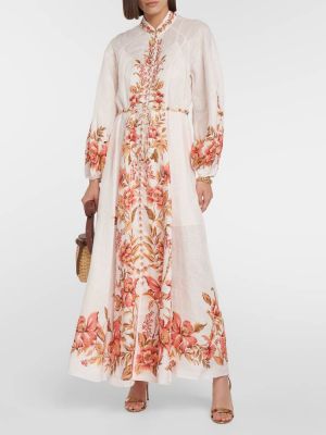 Льняное длинное платье в цветочек с принтом Zimmermann
