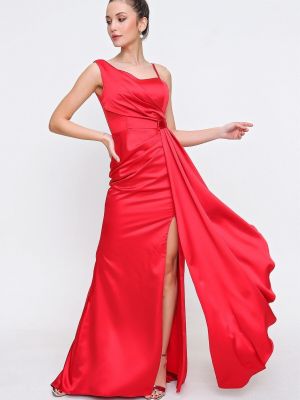 Сатенена вечерна рокля By Saygı червено