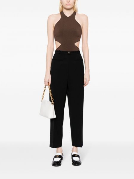 Vlněné rovné kalhoty Chanel Pre-owned černé