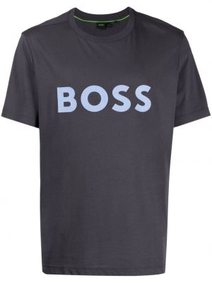 Памучна тениска с принт Boss сиво