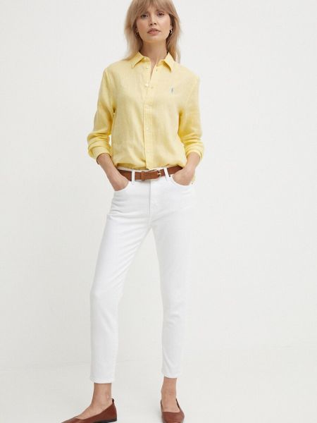 Lniana koszula Polo Ralph Lauren żółta