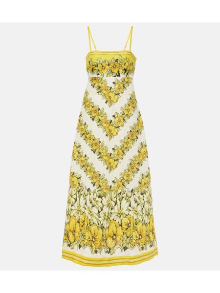 Vestido midi de lino de flores Alemais amarillo