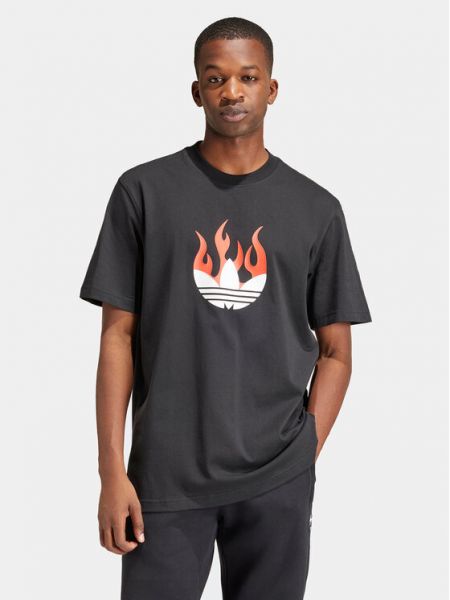 Bavlněné tričko s potiskem relaxed fit Adidas Originals černé