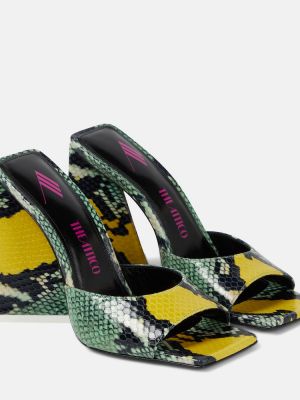 Kožené sandály s hadím vzorem The Attico zelené