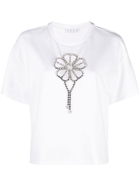 Majica s cvetličnim vzorcem s kristali Area bela