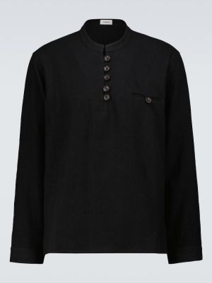 Памучна ленена риза Commas черно