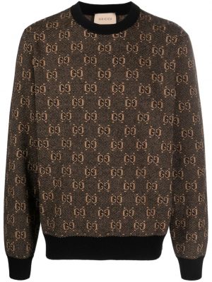 Жакардов вълнен пуловер Gucci кафяво