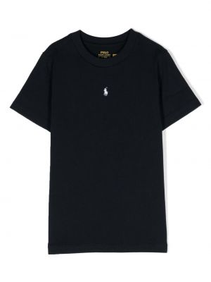 Puuvilla kirjonta t-paita tytöille Ralph Lauren Kids sininen