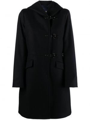 Klasický vlněný dlouhý kabát s kapucí Fay - černá