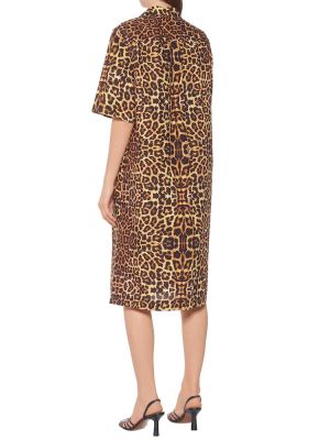 Bavlnené šaty s potlačou s leopardím vzorom Dries Van Noten hnedá