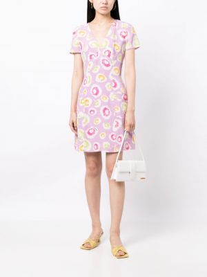 Jedwabna sukienka z nadrukiem w abstrakcyjne wzory Chanel Pre-owned fioletowa