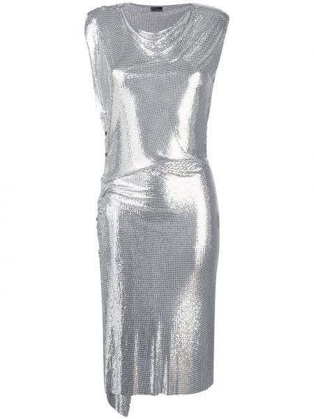 Drapované midi šaty Rabanne stříbrné