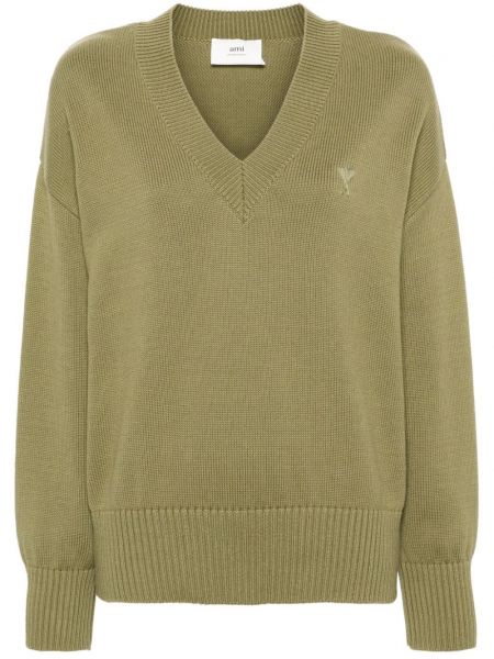 Dlhý sveter s výšivkou Ami Paris zelená