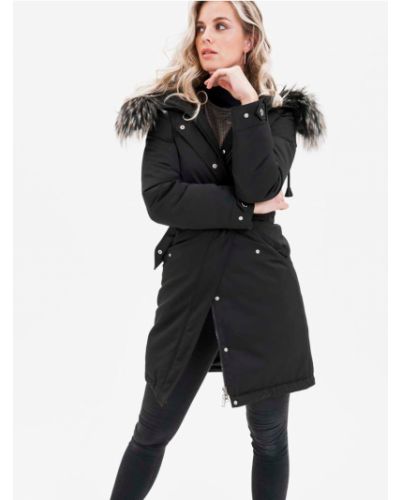 Kabát s kožíškem na zip s kapucí Kara - černá