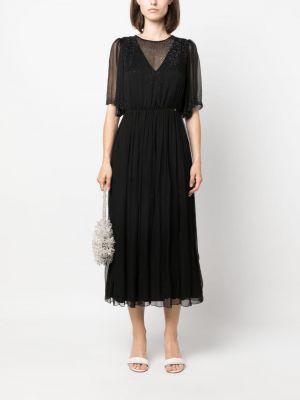 Jedwabna sukienka midi z kryształkami Nissa czarna