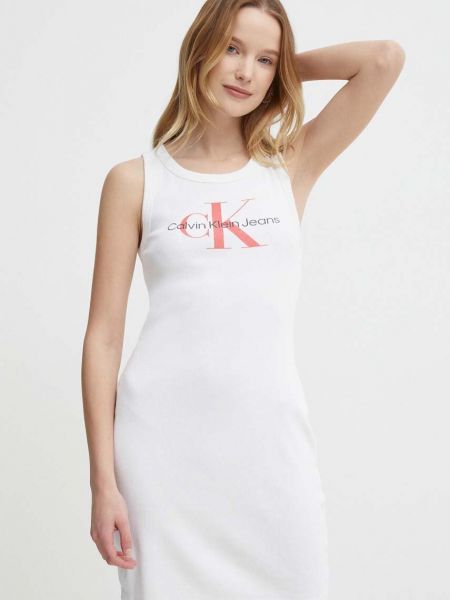 Biała sukienka mini dopasowana Calvin Klein Jeans