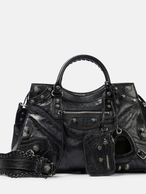 Usnjena nakupovalna torba Balenciaga črna