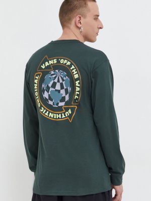 Памучна тениска с дълъг ръкав с принт с дълъг ръкав Vans зелено