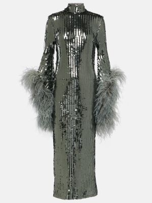 Midi šaty z peří Taller Marmo stříbrné
