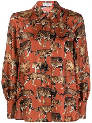 Hodvábna košeľa s potlačou s leopardím vzorom Alberto Biani červená