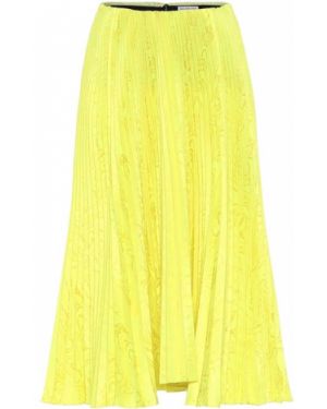 Плисирана жакардова сатенена миди пола Balenciaga жълто