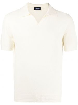 Поло тениска с v-образно деколте Drumohr бяло