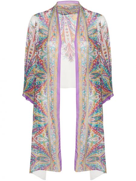 Svilena jakna s cvjetnim printom s printom Etro bijela