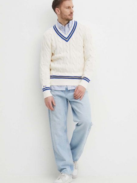 Sweter z dekoltem w serek Ralph Lauren biały