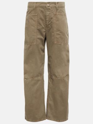 Bavlněné sametové rovné kalhoty s nízkým pasem Velvet béžové