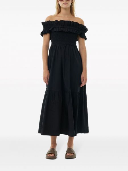 Bavlněné dlouhé šaty Ganni černé
