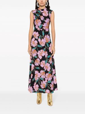 Sukienka długa bez rękawów w kwiatki z nadrukiem Dvf Diane Von Furstenberg czarna