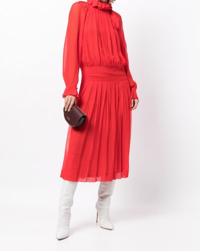Vestido midi plisado Victoria Beckham rojo