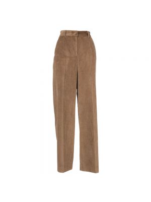 Aksamitne spodnie bawełniane Max Mara Weekend brązowe