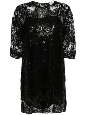Gėlėtas suknele kokteiline su blizgučiais Semicouture juoda