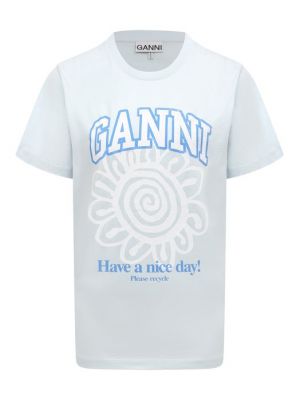 Хлопковая футболка Ganni голубая