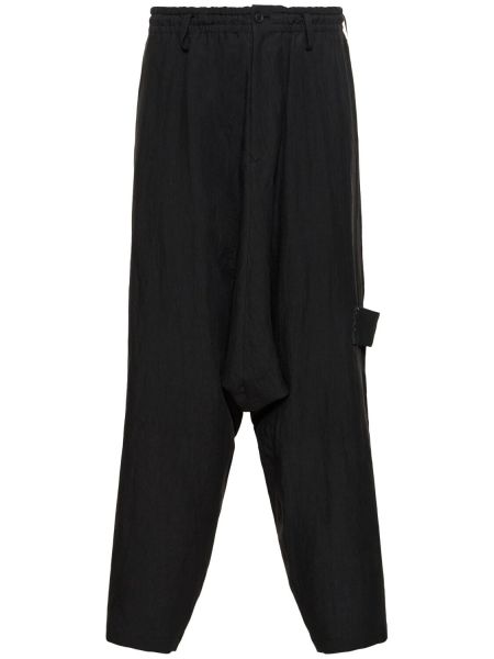 Λινό παντελόνι Yohji Yamamoto μαύρο