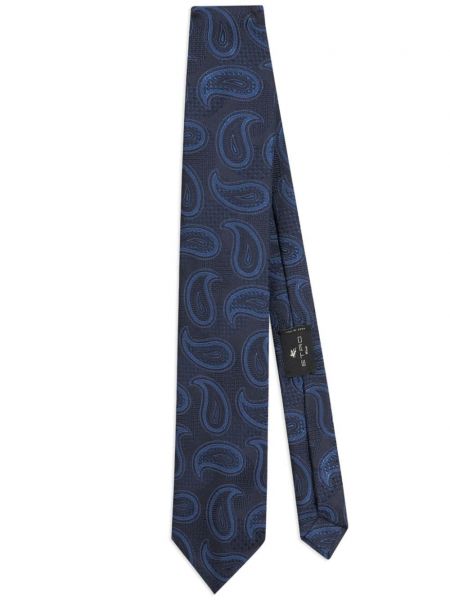 Žakárová hodvábna kravata s paisley vzorom Etro modrá