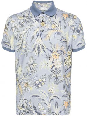 Bombažna polo majica s potiskom s paisley potiskom Etro modra