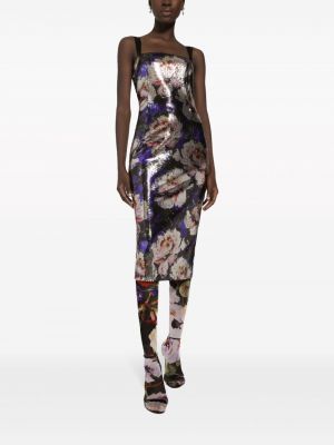 Midi šaty s flitry bez rukávů Dolce & Gabbana fialové