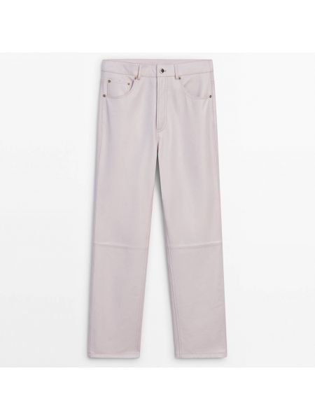 Кожаные брюки Massimo Dutti розовые