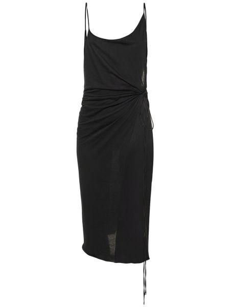 Βαμβακερή μίντι φόρεμα από ζέρσεϋ The Attico μαύρο