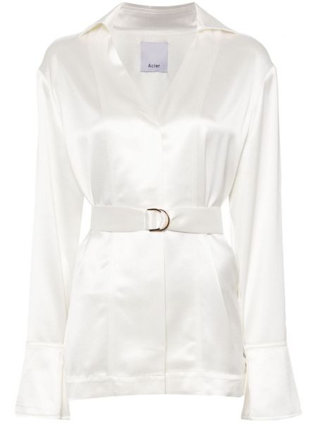 Chemise longue en satin à col v Acler blanc